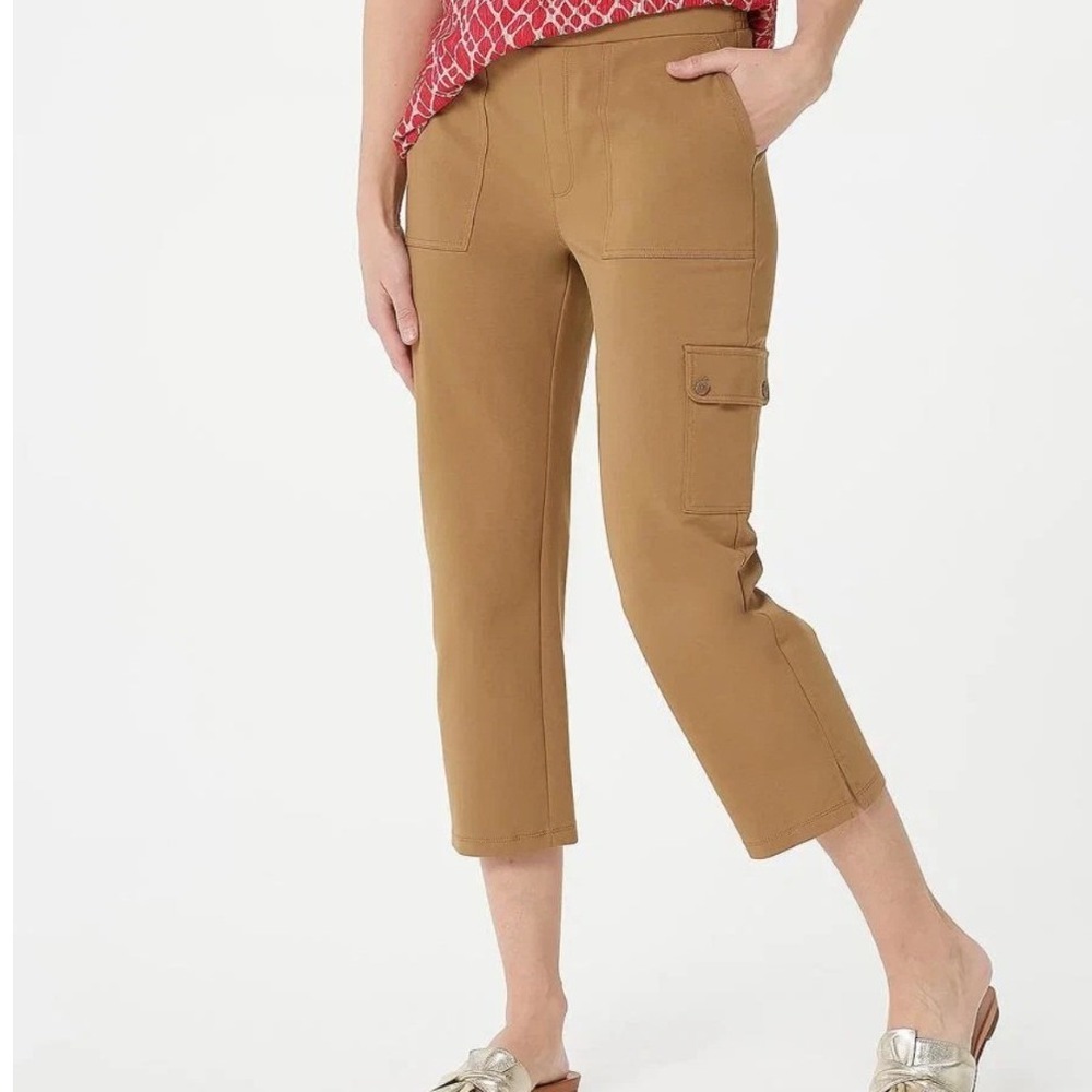 Susan Graver Weekend Premium Stretch Slim Leg Cargo Pants Caramel 4X A496315